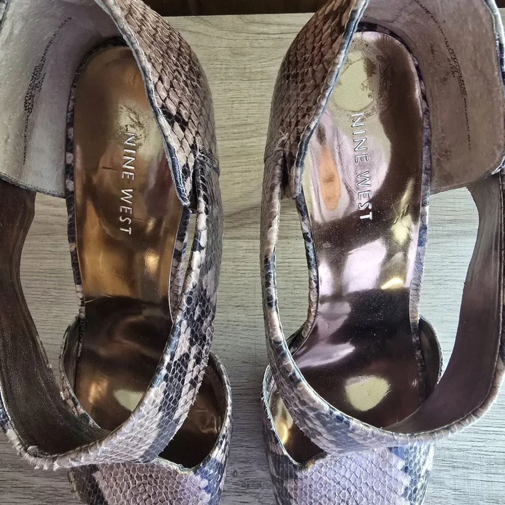 Nine West Snakeskin Pattern Heels Sexy Businees Office Cocktail Size 8.5 Baddie - Picture 6 of 10